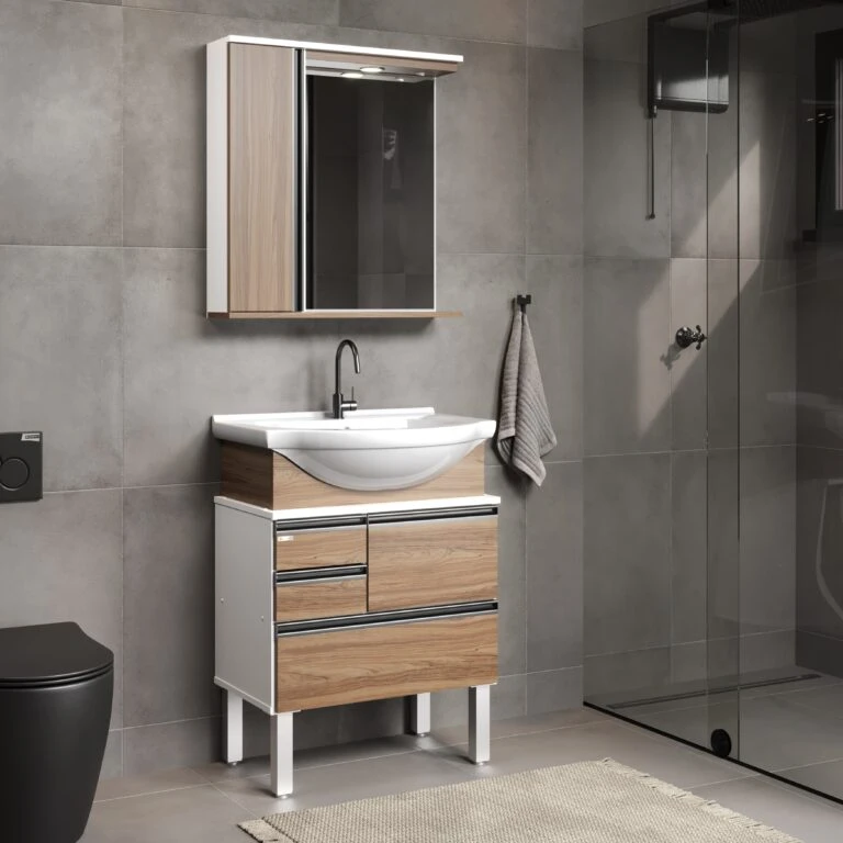 Kit Gabinete para Banheiro Firenze Com Pé 63,5cm - AJ Rorato