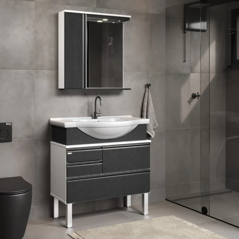 Kit Gabinete para Banheiro Firenze Com Pé 83,5cm - AJ Rorato