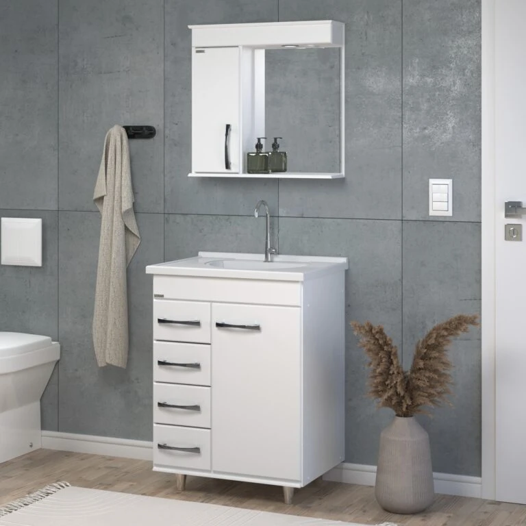 Kit Gabinete para Banheiro Mônaco Com Pé 59,5cm - AJ Rorato