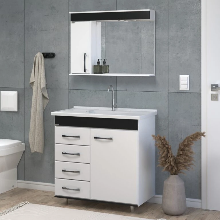 Kit Gabinete para Banheiro Mônaco Com Pé 79,5cm - AJ Rorato