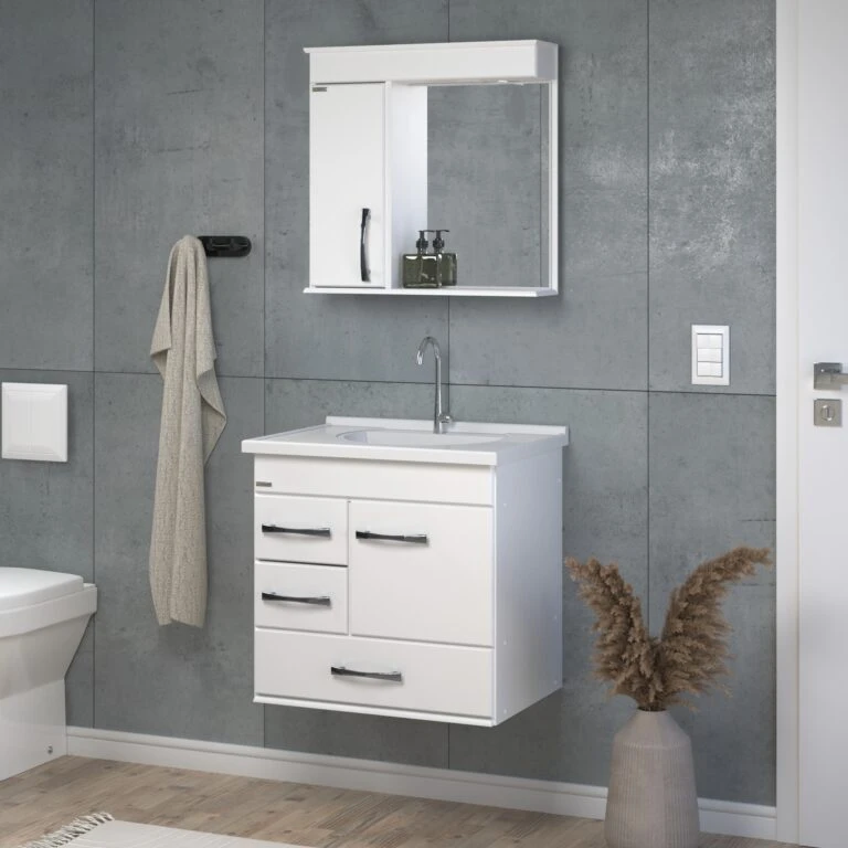 Kit Gabinete para Banheiro Mônaco Suspenso 59,5cm - AJ Rorato