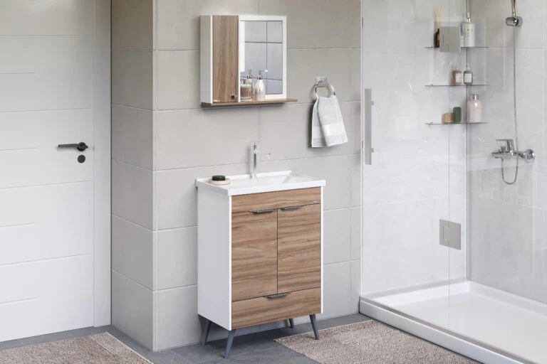 Kit Gabinete para Banheiro Roma Com Pé 55,4cm - AJ Rorato