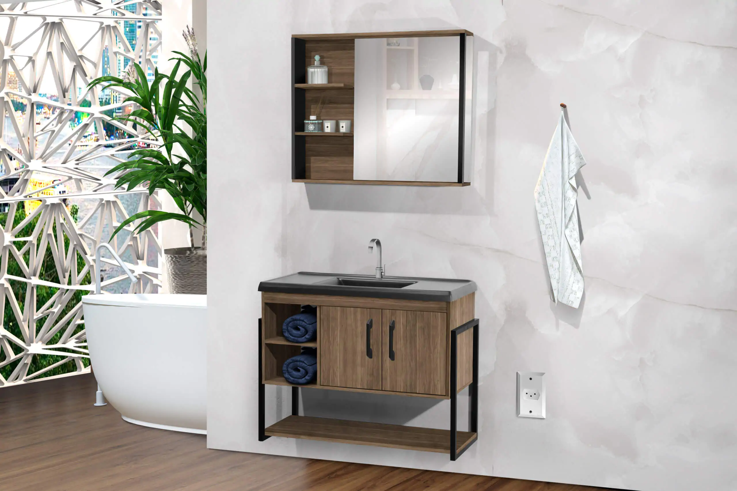 Kit Gabinete para Banheiro Accanto 80 Metal - MM Gabinetes