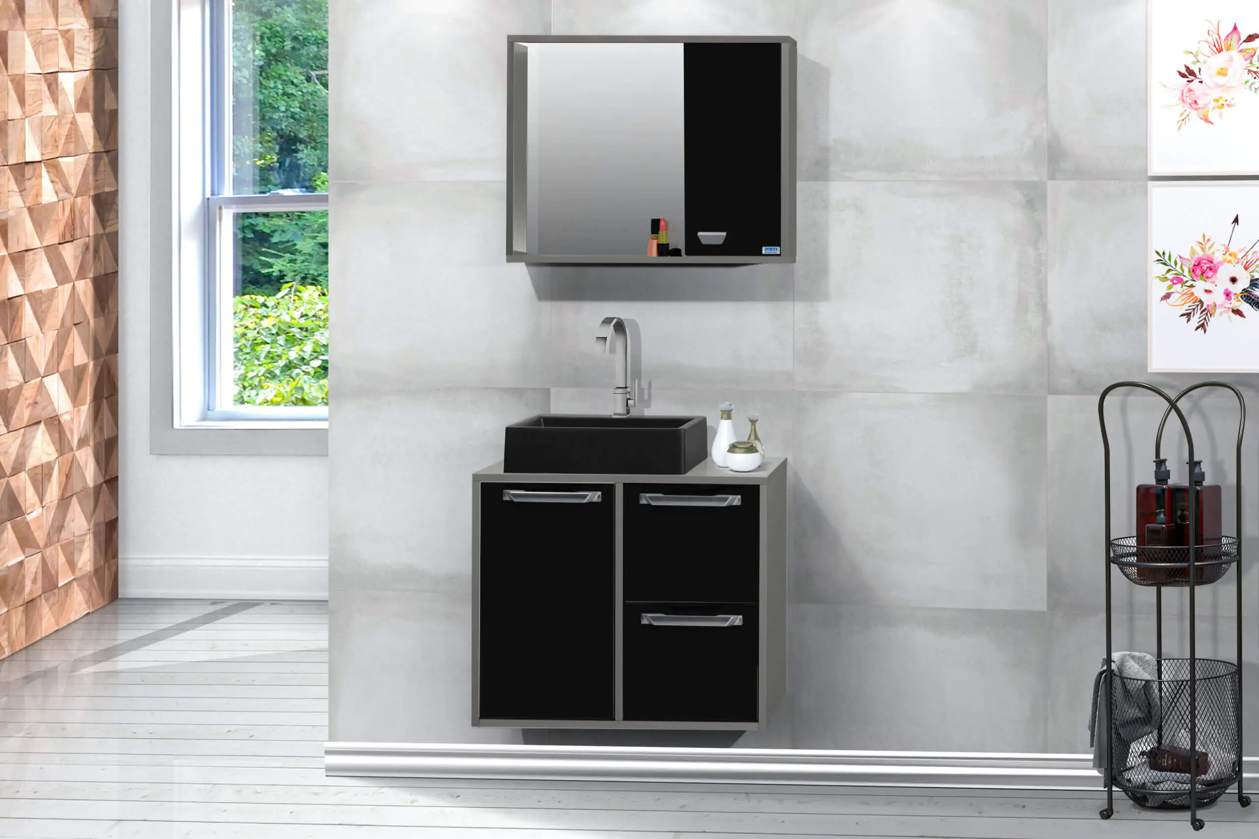 Kit Gabinete para Banheiro Bravo 60 c/ Vidro - MM Gabinetes