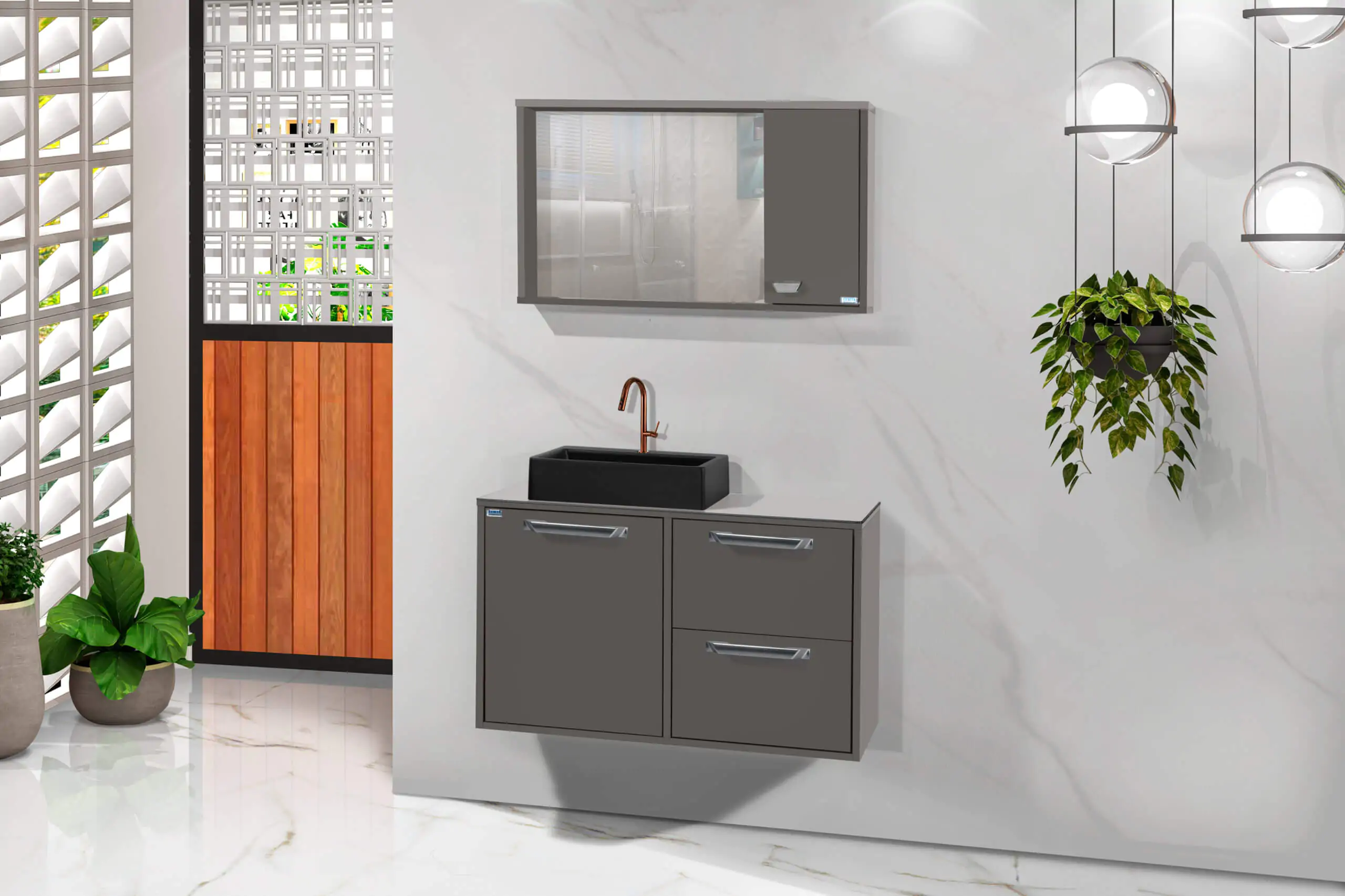 Kit Gabinete para Banheiro Bravo 80 c/ Vidro - MM Gabinetes