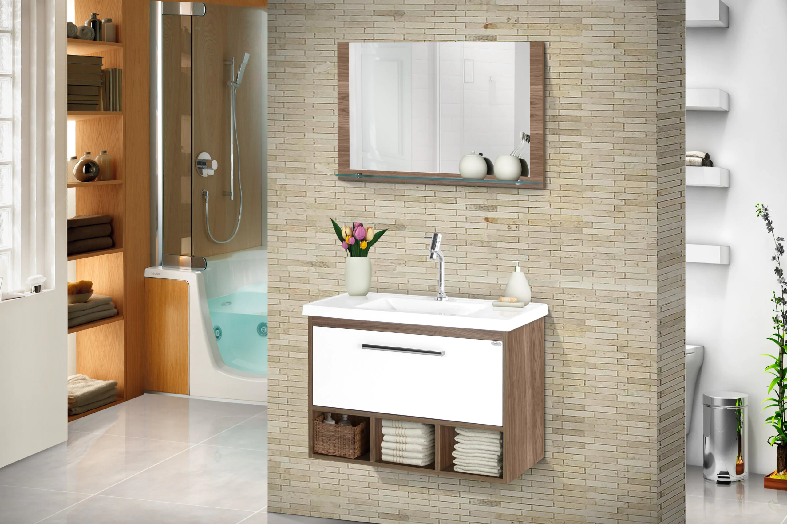 Kit Gabinete para Banheiro Florence 70 - MM Gabinetes