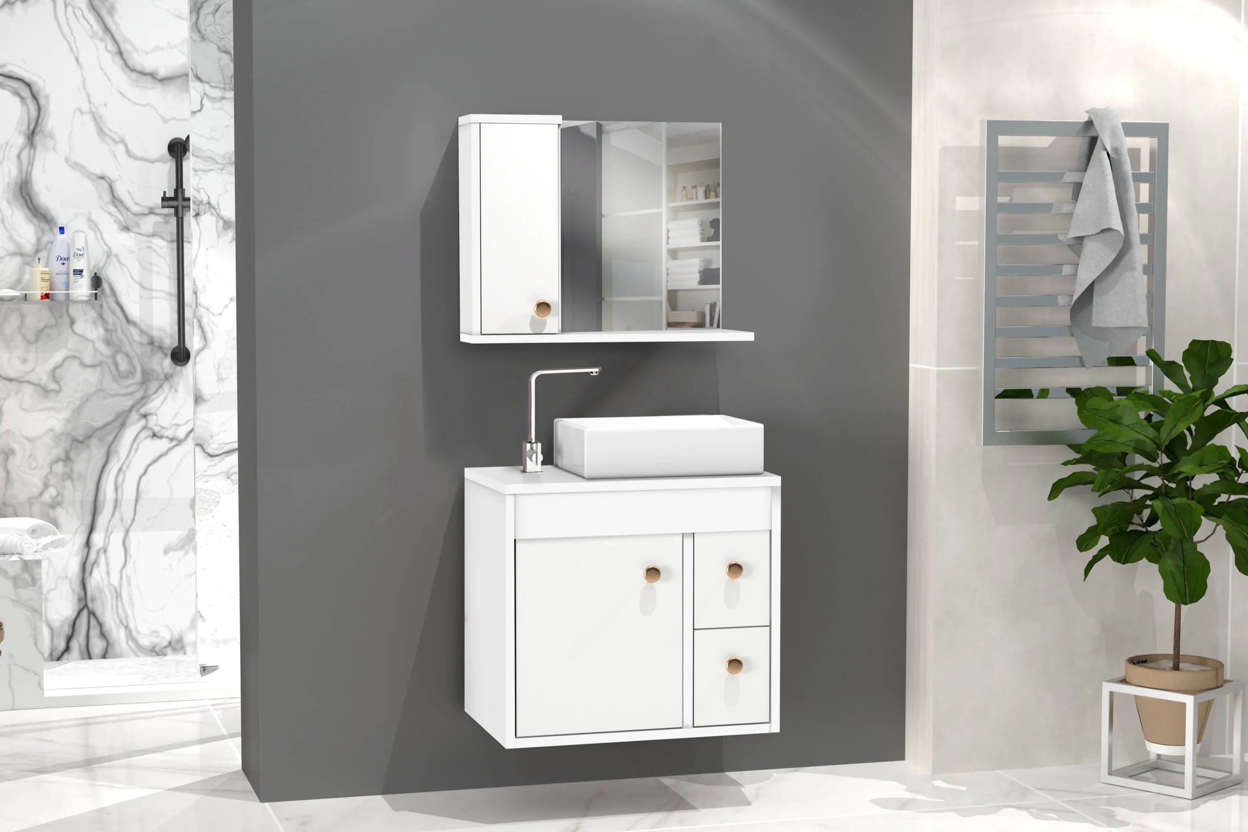 Kit Gabinete para Banheiro Lyon 60 - MM Gabinetes