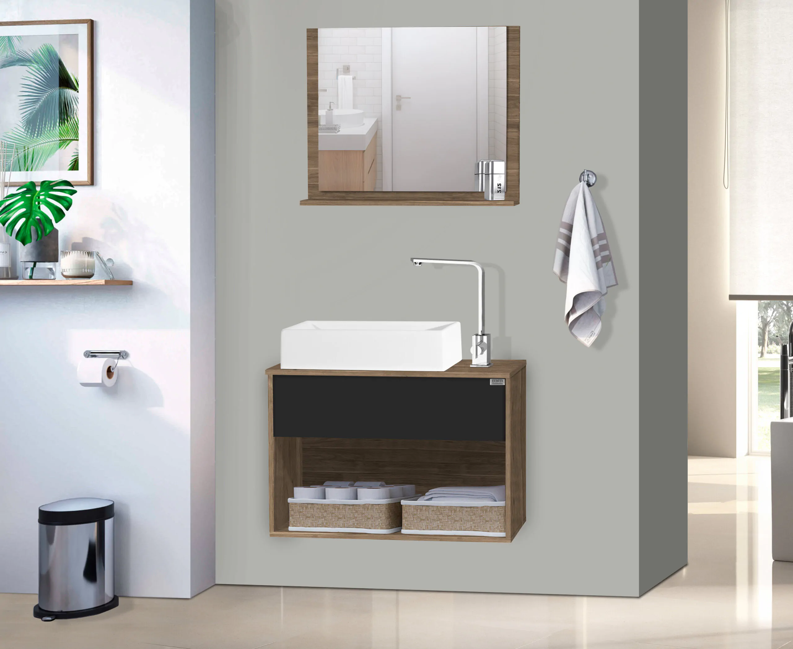 Kit Gabinete para Banheiro Spazio 60 c/CUBA - MM Gabinetes