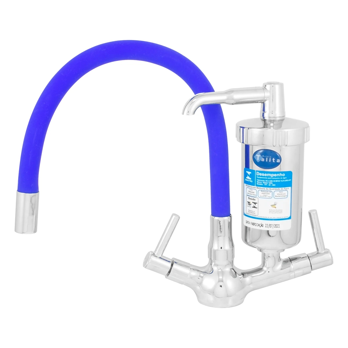TORNEIRA COLOR BLUE CANO FLEXÍVEL C/ FILTRO METAL OU ABS - Talita Metais