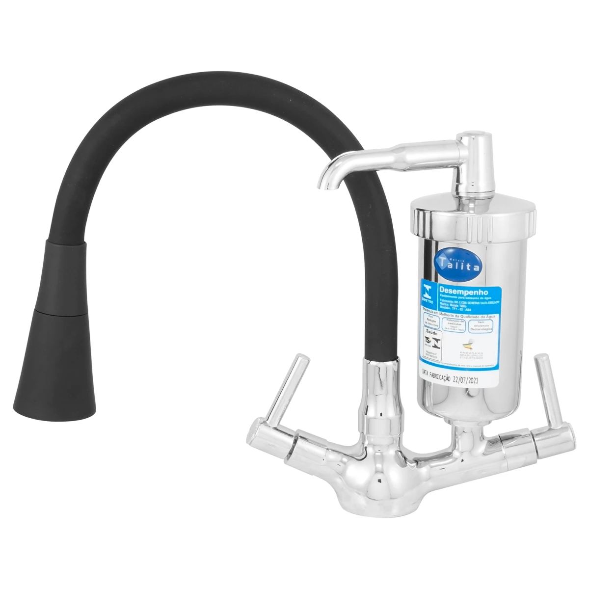 TORNEIRA COLOR DUO BLACK CANO FLEXÍVEL C/ FILTRO METAL OU ABS - Talita Metais