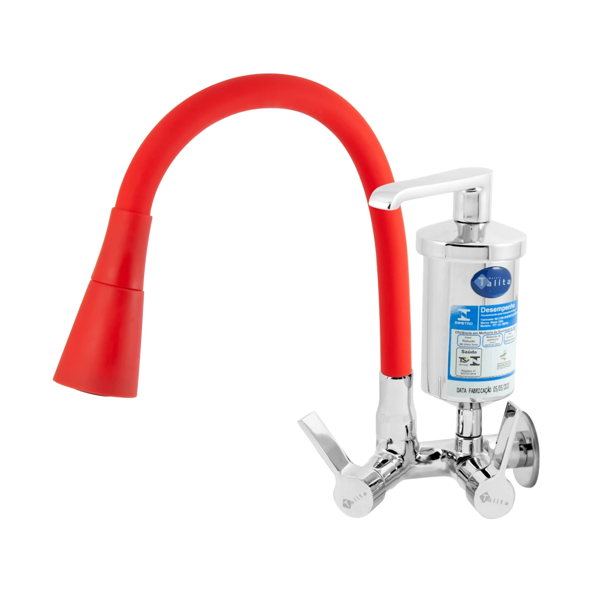 TORNEIRA COLOR DUO RED CANO FLEXÍVEL C/ FILTRO METAL OU ABS - Talita Metais