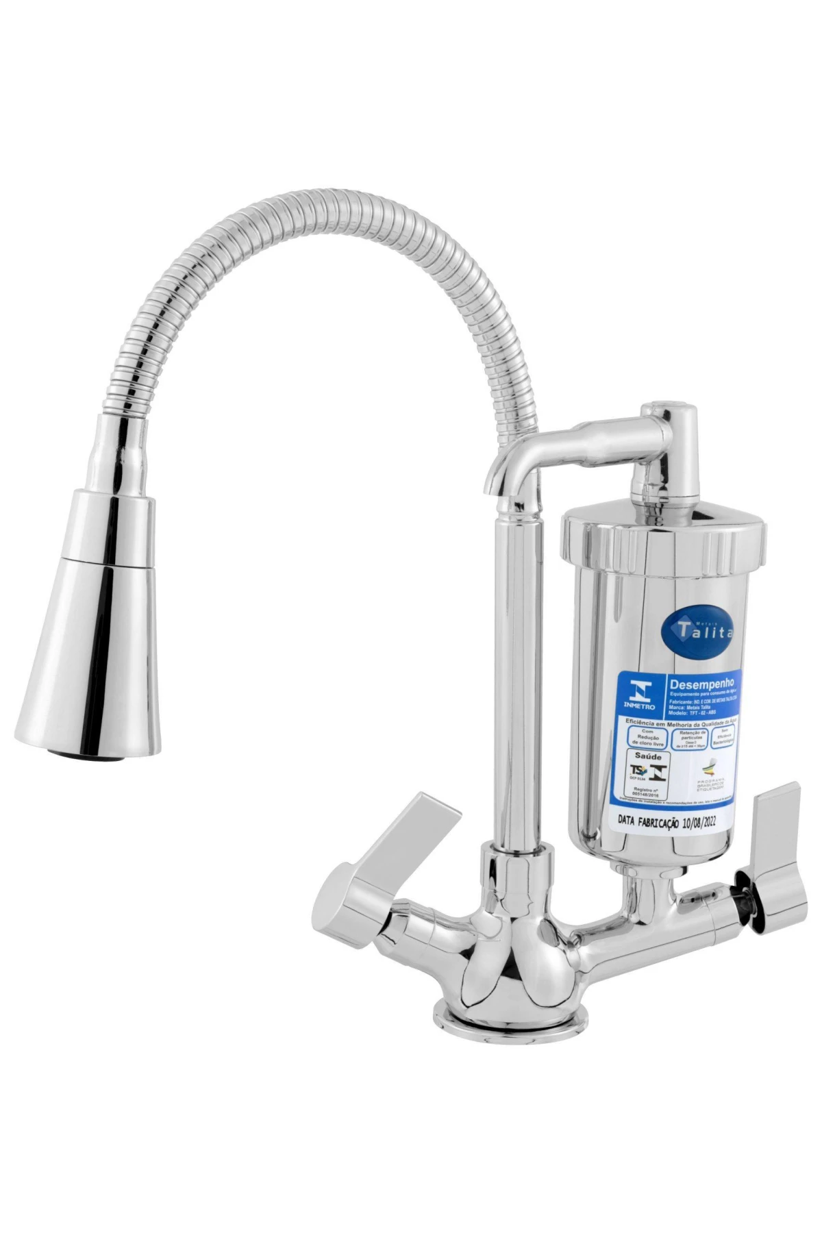 TORNEIRA GOURMET DUO CROMO CANO FLEXÍVEL C/ FILTRO METAL OU ABS - Talita Metais