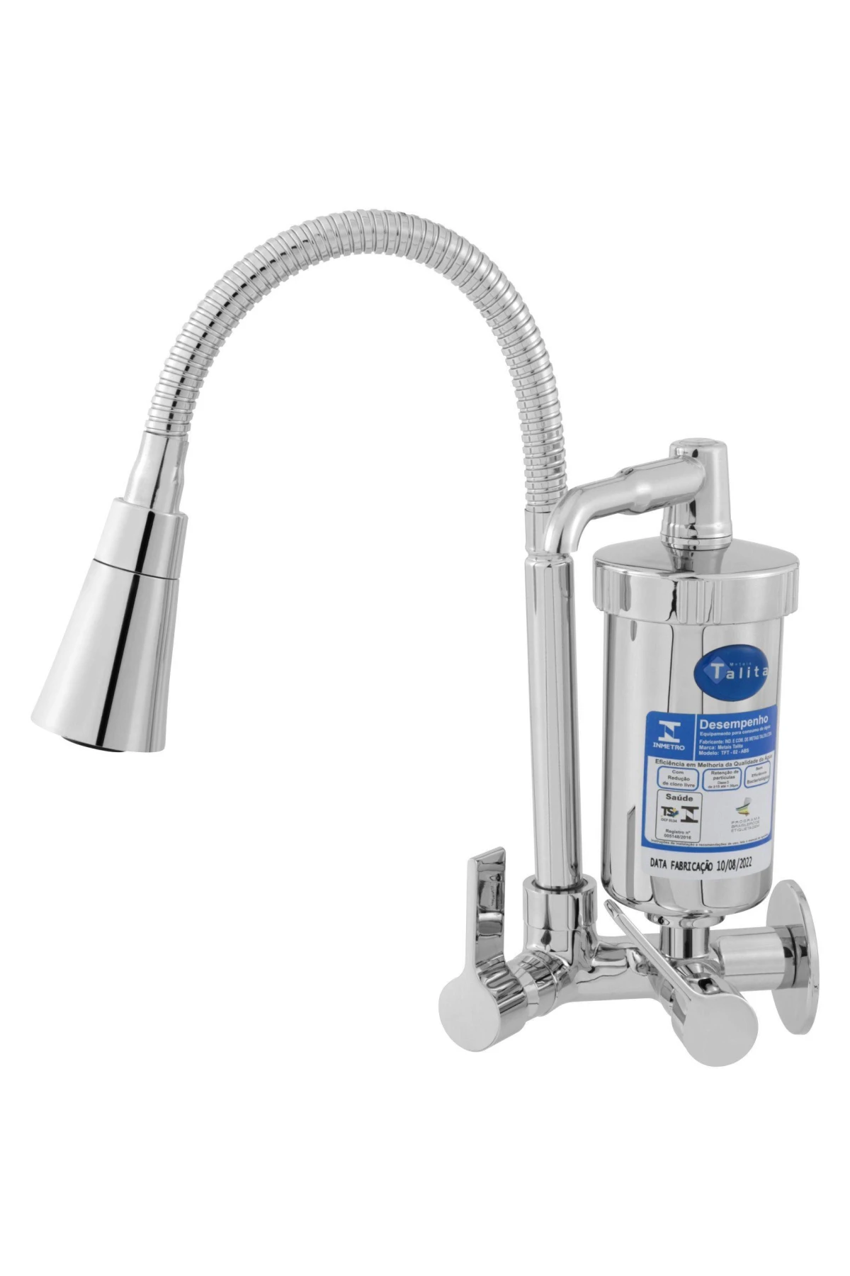 TORNEIRA GOURMET DUO CROMO CANO FLEXÍVEL C/ FILTRO METAL OU ABS - Talita Metais